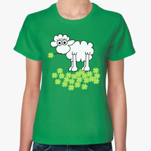 Женская футболка Овца с клевером
