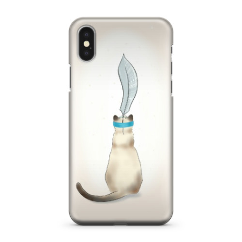 Чехол для iPhone X Кошка с серебряным пером